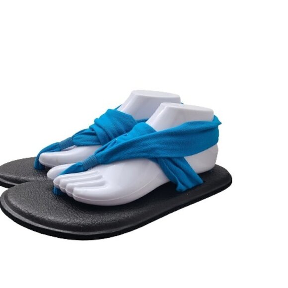 Sanuk Womens Aqua Blue Black Yoga Sling Thong Comfort Sandals 10 - Picture 1 of 6